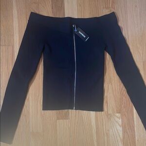 NWT New with Tags Express Zipper Front Black Long Sleeve Sweater